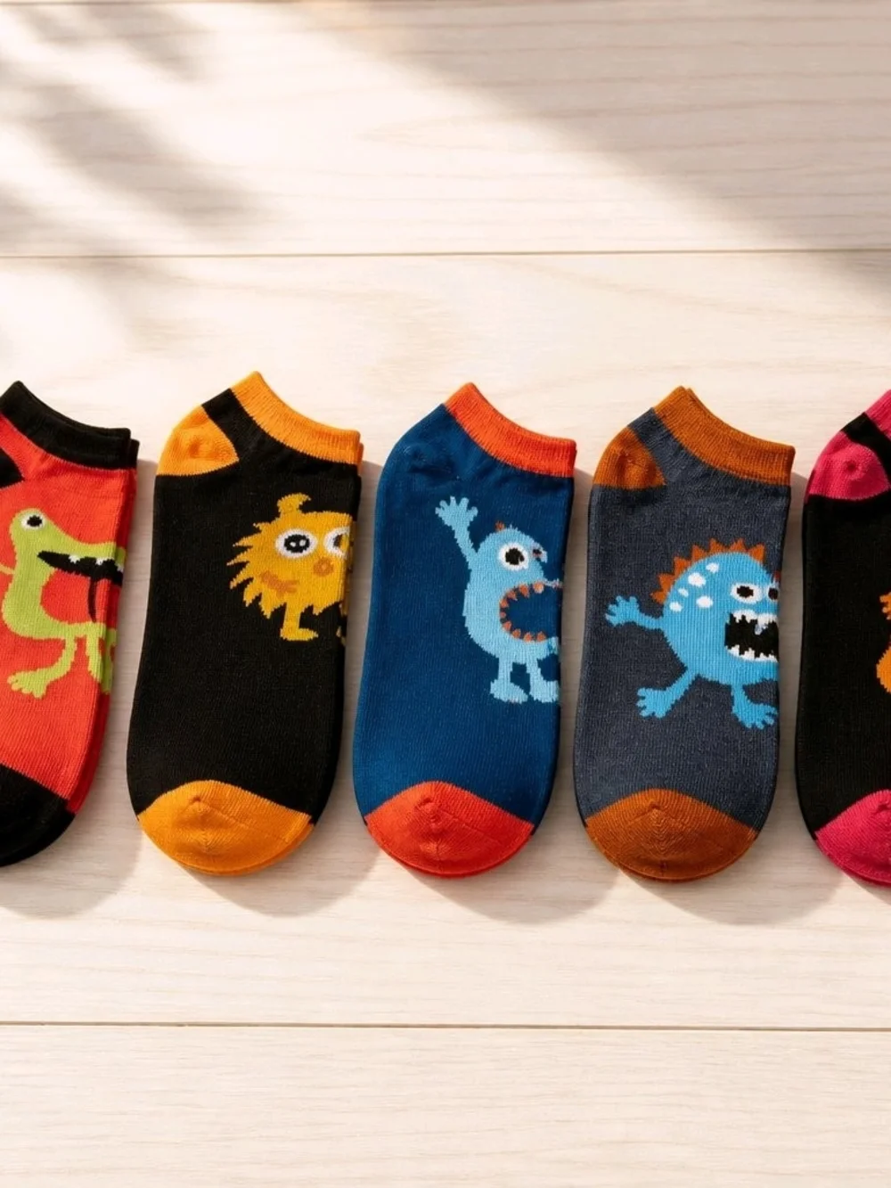 Kids No-Show Monster Socks - Blue & Orange